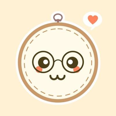 Cute And Kawaii Embroidery Hoop Vector Art Illustration. Brown wooden hoop for embroidery. Cross Stitch Hoop Icon, Frame Hoop For Needle Work,