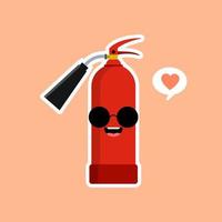 Emoji fire flame and red fire extinguisher icon set isolated on a color background. Hot cartoon flame energy emoticon sign, flaming symbols. Flat design vector kawaii character illustration.