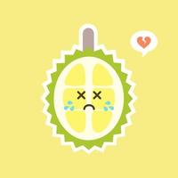 Funny and kawaii durian fruits. Cute Durian character with face expression and emoji . Vector illustration. Use for card, poster, banner, web design and print on t-shirt. Easy to edit.