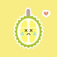 Funny and kawaii durian fruits. Cute Durian character with face expression and emoji . Vector illustration. Use for card, poster, banner, web design and print on t-shirt. Easy to edit.