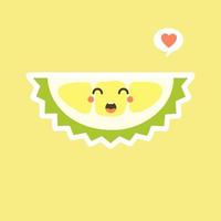 frutas durián divertidas y kawaii. lindo personaje durian con expresión facial y emoji. ilustración vectorial uso para tarjeta, afiche, pancarta, diseño web e impresión en camiseta. fácil de editar vector