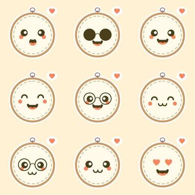 Cute And Kawaii Embroidery Hoop Vector Art Illustration. Brown wooden hoop for embroidery. Cross Stitch Hoop Icon, Frame Hoop For Needle Work,