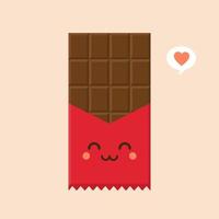 lindo y kawaii icono de personaje de barra de chocolate. ilustración plana del icono de vector de barra de chocolate para diseño web. emoticono de chocolate o emoji