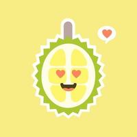Funny and kawaii durian fruits. Cute Durian character with face expression and emoji . Vector illustration. Use for card, poster, banner, web design and print on t-shirt. Easy to edit.