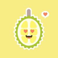 frutas durián divertidas y kawaii. lindo personaje durian con expresión facial y emoji. ilustración vectorial uso para tarjeta, afiche, pancarta, diseño web e impresión en camiseta. fácil de editar vector