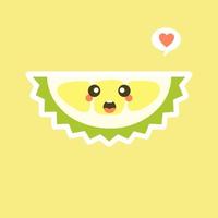 frutas durián divertidas y kawaii. lindo personaje durian con expresión facial y emoji. ilustración vectorial uso para tarjeta, afiche, pancarta, diseño web e impresión en camiseta. fácil de editar vector