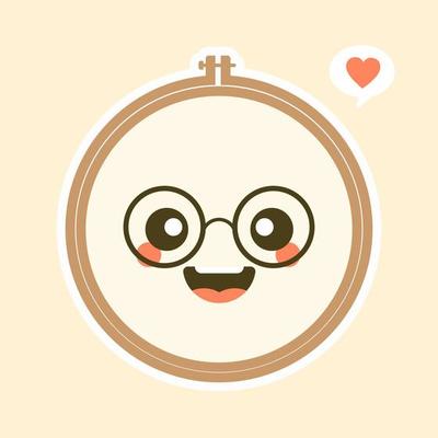 Cute And Kawaii Embroidery Hoop Vector Art Illustration. Brown wooden hoop for embroidery. Cross Stitch Hoop Icon, Frame Hoop For Needle Work,