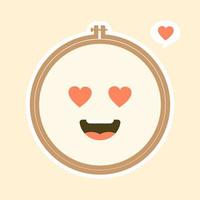 Cute And Kawaii Embroidery Hoop Vector Art Illustration. Brown wooden hoop for embroidery. Cross Stitch Hoop Icon, Frame Hoop For Needle Work,