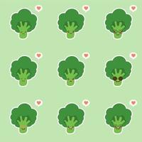 vector funny cartoon cute green smiling broccoli character isolated on color background. vegetable broccoli. Fresh green Vegetable, Vegetarian, vegan Healthy organic food.