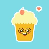 Cupcakes with cute face. kawaii Comic characters. Vector cartoon in flat style. can Use for card, mascot poster, banner, web design and print on t-shirt. Easy to edit.