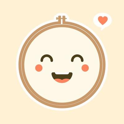 Cute And Kawaii Embroidery Hoop Vector Art Illustration. Brown wooden hoop for embroidery. Cross Stitch Hoop Icon, Frame Hoop For Needle Work,