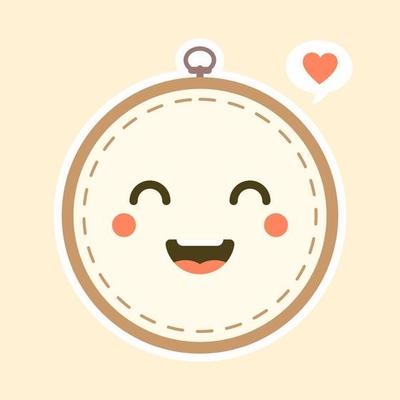 Cute And Kawaii Embroidery Hoop Vector Art Illustration. Brown wooden hoop for embroidery. Cross Stitch Hoop Icon, Frame Hoop For Needle Work,