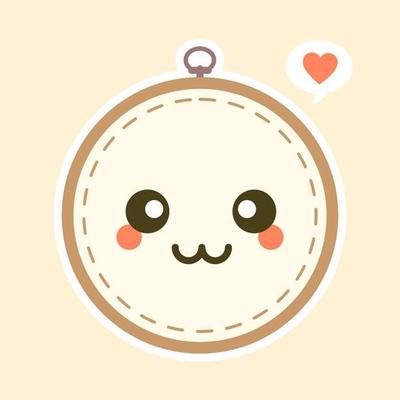 Cute And Kawaii Embroidery Hoop Vector Art Illustration. Brown wooden hoop for embroidery. Cross Stitch Hoop Icon, Frame Hoop For Needle Work,