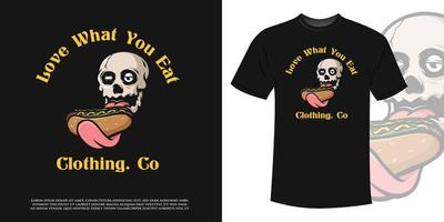Skull Eat Hotdog Illustration for T-shirt vector