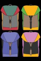 Set of vector Colorful Backpacks. Backpacks for schoolchildren, students, travellers and tourists. Back to School rucksack flat vector illustrations isolated on white.