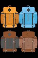 conjunto de mochilas de colores vectoriales. mochilas para escolares, estudiantes, viajeros y turistas. ilustraciones de vectores planos de mochila de regreso a la escuela aisladas en blanco.