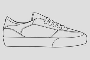 Shoes sneaker outline drawing vector, Sneakers drawn in a sketch style, black line sneaker trainers template outline, vector Illustration.