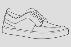 vector de dibujo de contorno de zapatillas de deporte, zapatillas dibujadas en un estilo de boceto, contorno de plantilla de zapatillas de deporte de línea negra, ilustración vectorial.