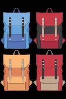 Set of vector Colorful Backpacks. Backpacks for schoolchildren, students, travellers and tourists. Back to School rucksack flat vector illustrations isolated on white.