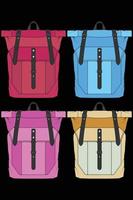 conjunto de mochilas de colores vectoriales. mochilas para escolares, estudiantes, viajeros y turistas. ilustraciones de vectores planos de mochila de regreso a la escuela aisladas en blanco.