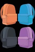 Set of vector Colorful Backpacks. Backpacks for schoolchildren, students, travellers and tourists. Back to School rucksack flat vector illustrations isolated on white.