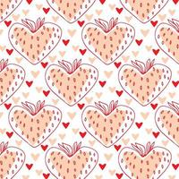 Summer pattern with strawberries and hearts. Seamless vector background.