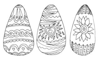 Easter eggs. Vector set of illustrations. Outline on white isolated background. Sketch. Various ornaments. Coloring book for children. Festive collection. Idea for web design. Light Easter. Print.