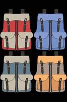 Set of vector Colorful Backpacks. Backpacks for schoolchildren, students, travellers and tourists. Back to School rucksack flat vector illustrations isolated on white.