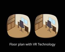 VR Technology for see the virtual 3d room design or 3d floor plan vector