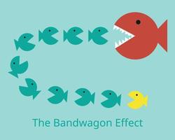 The bandwagon effect in which people do something primarily because other people are doing it vector