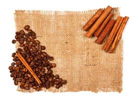 Cinnamon stick and coffee beans