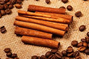 Cinnamon stick and coffee beans