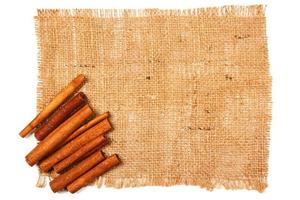 Cinnamon on sackcloth photo