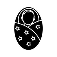 Swaddled baby glyph icon. Newborn child. Silhouette symbol. Negative space. Vector isolated illustration