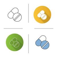 Pills icon. Medications. Flat design, linear and color styles. Isolated vector illustrations