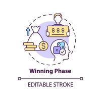 Winning phase concept icon. Compulsive betting. Gambling addiction increasing abstract idea thin line illustration. Isolated outline drawing. Editable stroke. Arial, Myriad Pro-Bold fonts used