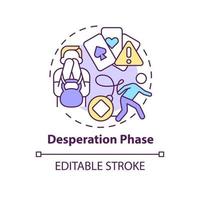 Desperation phase concept icon. Addiction problem. Gambling psychology abstract idea thin line illustration. Isolated outline drawing. Editable stroke. Arial, Myriad Pro-Bold fonts used vector