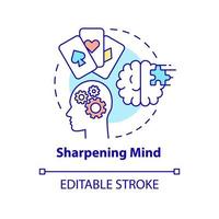 Sharpening mind concept icon. Brain training. Gambling positive traits abstract idea thin line illustration. Isolated outline drawing. Editable stroke. Arial, Myriad Pro-Bold fonts used vector