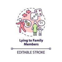 Lying to family members concept icon. Mental disorder. Gambling addiction symptom abstract idea thin line illustration. Isolated outline drawing. Editable stroke. Arial, Myriad Pro-Bold fonts used