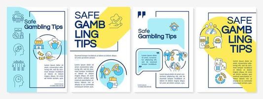 Safe gambling tips blue and yellow brochure template. Booklet print design with linear icons. Vector layouts for presentation, annual reports, ads. Questrial-Regular, Lato-Regular fonts used
