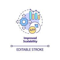 Improved scalability concept icon. Increase size of application. Web 3 0 abstract idea thin line illustration. Isolated outline drawing. Editable stroke. Arial, Myriad Pro-Bold fonts used vector