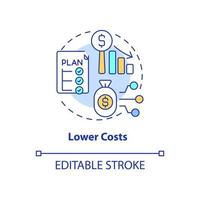 Lower costs concept icon. Strategy to decrease price for technology. Web 3 0 abstract idea thin line illustration. Isolated outline drawing. Editable stroke. Arial, Myriad Pro-Bold fonts used vector