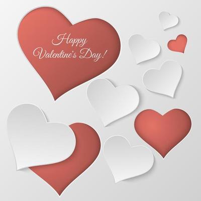 Valentines day vector background. Paper cut hearts. Card template