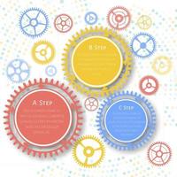 Vector illustration of gears with on light background. Infographic vector template. 3 steps