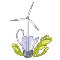 Wind alternative energy generator.Wind turbine in light bulb vector illustration isolated on white background.Green energy concept