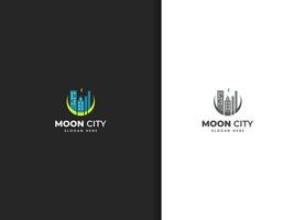 Moon city logo design, night sky light vector