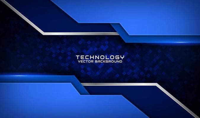 3D blue technology abstract background overlap layer on dark space with silver stripe effect decoration. Graphic design element future style concept for flyer, banner, brochure cover, or landing page