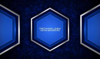 3D blue technology abstract background overlap layer on dark space with silver hexagonal effect decoration. Graphic design element future style concept for flyer, banner, brochure, or landing page vector