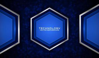 3D blue technology abstract background overlap layer on dark space with silver hexagonal effect decoration. Graphic design element future style concept for flyer, banner, brochure, or landing page vector