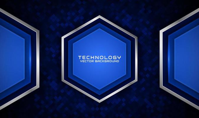 3D blue technology abstract background overlap layer on dark space with silver hexagonal effect decoration. Graphic design element future style concept for flyer, banner, brochure, or landing page